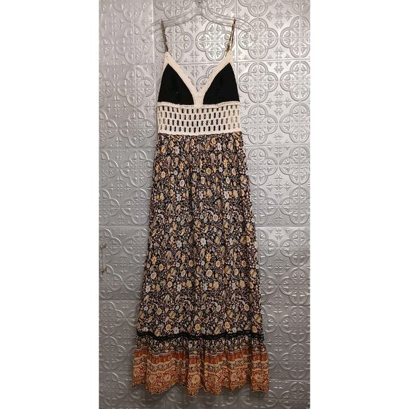 Forever 21 Crochet Floral Sundress L Black Babydoll Maxi Festival Hippie Gypsy - Picture 5 of 16